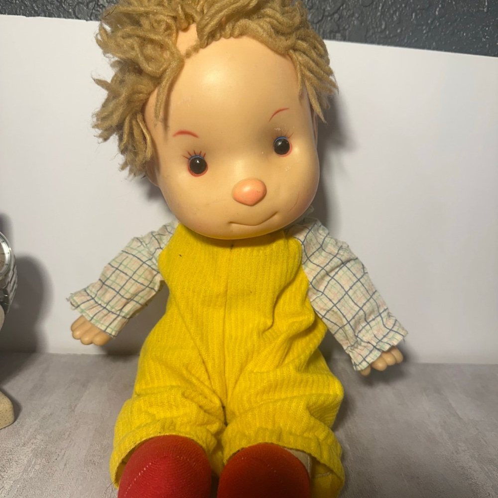 VINTAGE 1980's ASTRA KOMFY KIDS BLONDE YARN HAIR BOY CLOWN PLUSH BODY DOLL PLUSH